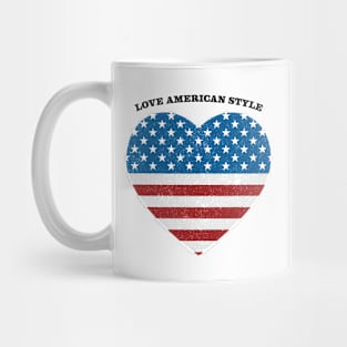 Patriotic USA Flag Heart Love American Style Distressed Blk Mug